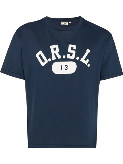 Orslow Blue Logo Print Cotton T-shirt