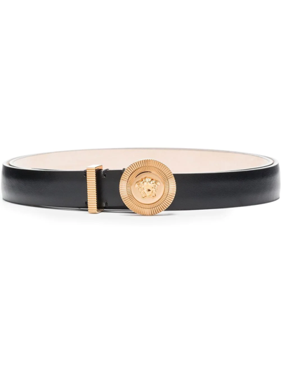 Versace Medusa Logo-buckle Leather Belt In Neutrals