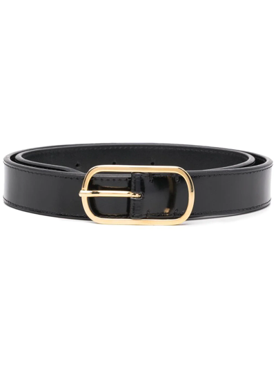 Totême Slim Oval Buckle Leather Belt Black
