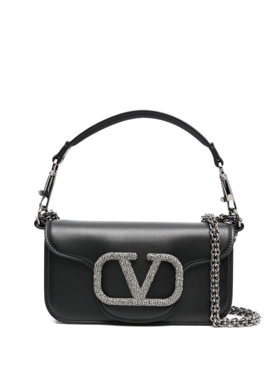 Valentino Garavani Embellished Vlogo Crossbody Bag In Black