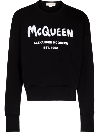 Alexander Mcqueen Graffiti Logo-print Cotton Sweatshirt In Black Multi