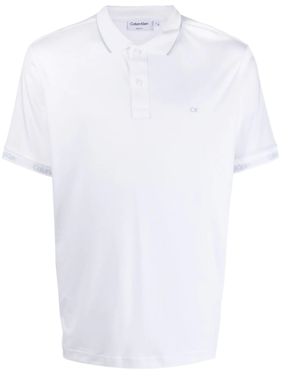 Calvin Klein Embroidered-logo Short-sleeve Polo Shirt In Weiss