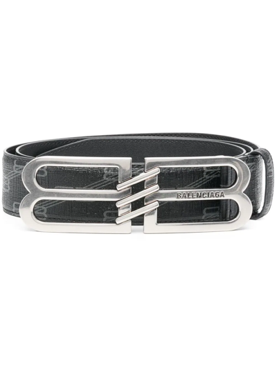 Balenciaga Bb Black Monogrammed Leather Belt