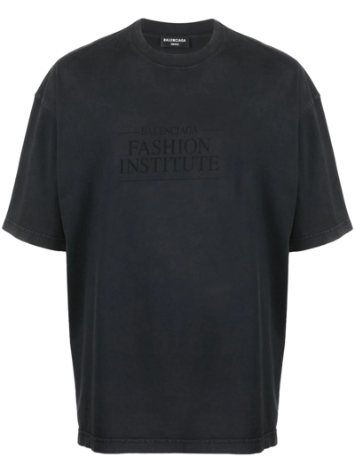 Balenciaga Black Fashion Institute T-shirt In 8190 Washed Black/bk