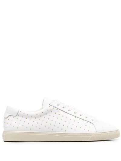 Saint Laurent Leather Studded Sneakers In White