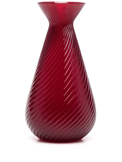 Venini Gemme Rigadin Vase In Rot