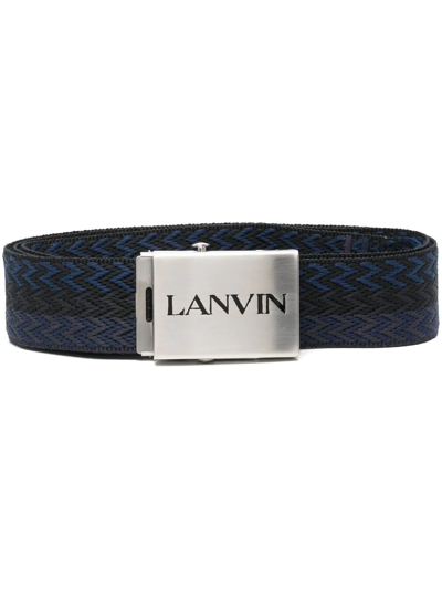Lanvin Logo-buckle Braided Belt In Light Blue