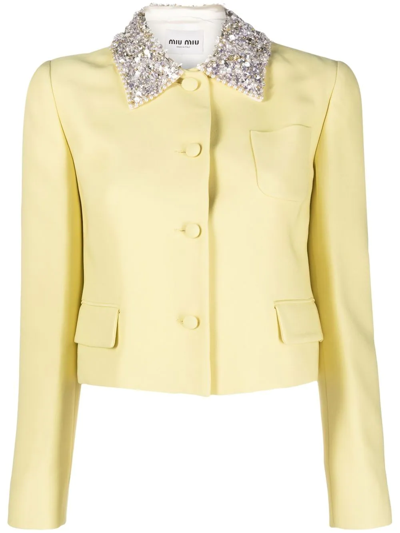 Miu Miu Embellished Fitted Jacket In Yellow