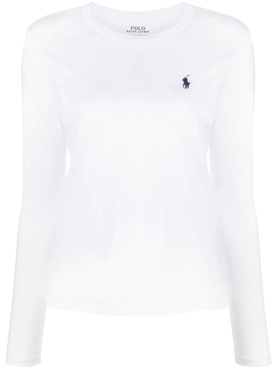 Polo Ralph Lauren Embroidered-logo Long-sleeved T-shirt In Bianco