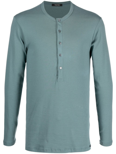 Tom Ford Button-up Long-sleeve T-shirt In Blau