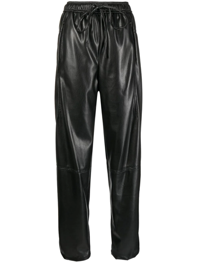 Low Classic Faux-leather Drawstring Trousers In Schwarz