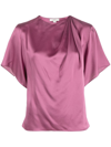 Vince Flutter Sleeve Drape Silk Top In Violett