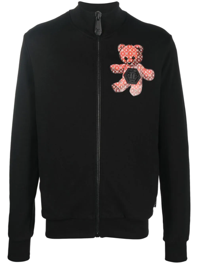 Philipp Plein Teddy Bear Zip-up Sweatshirt In Schwarz