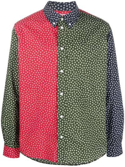 Kenzo Colour-block Long-sleeve Shirt In Grün