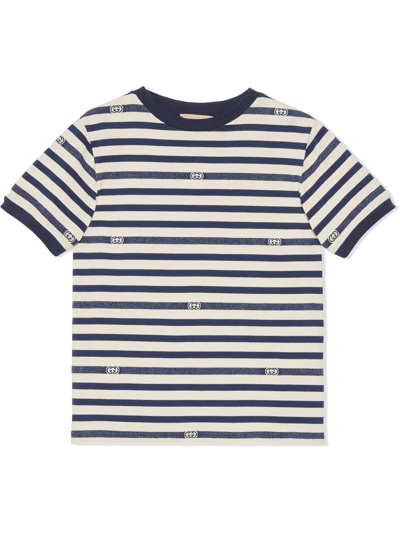 Gucci Kids Striped Interlocking G T-shirt (4-12 Years) In Blau