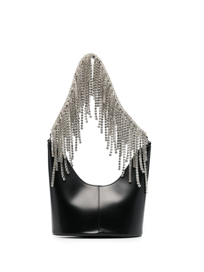 Kara Crystal-fringe Leather Shoulder Bag In Black