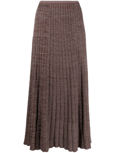 Tory Burch Ribbed-knit Midi Skirt In Brown