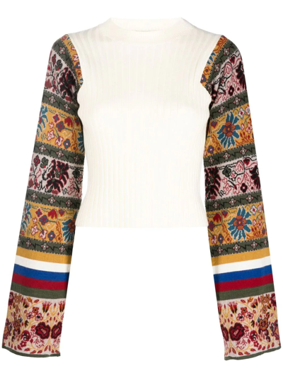 Etro Irma Ribbed-knit And Wool-jacquard Top In White