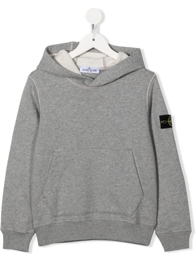 Stone Island Junior Kids' Compass-patch Pullover Hoodie In Grey
