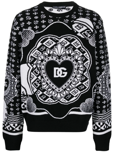 Dolce & Gabbana Logo Intarsia Wool-blend Sweater In Black