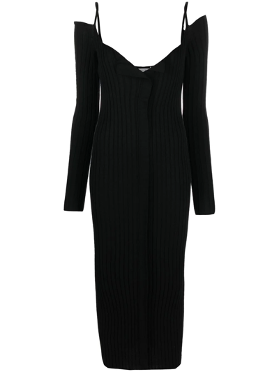 Philosophy Di Lorenzo Serafini Ribbed-knit V-neck Dress In Black