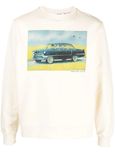 Gcds Man Beige Crew Neck Sweatshirt With Nightmares Print