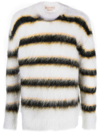 Marni Crew Neck Sweater In Striped Mohair In Weiss