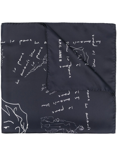 Apc All-over Graphic-print Scarf In Navy