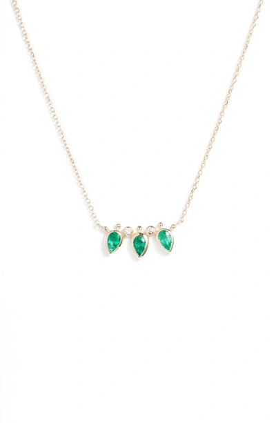 Anzie Bouquet Diamond Mini Fan Necklace In Emerald