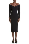 Khaite Pia Off-the-shoulder Rib Midi Dress In Black