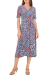 Chaus Print V-neck Midi Dress In Orange/ Purple/ Blue