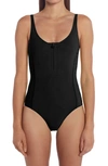 Moncler Black Zip-up One-piece Swimsuit In 999 Black