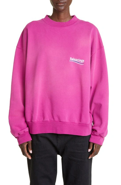 Balenciaga Campaign Embroidered Cotton Sweatshirt In Fucsia