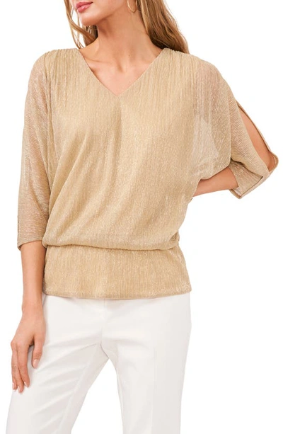 Chaus Metallic Cold Shoulder Top In Light Brown