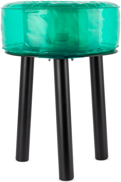 Mojow Black & Green Floofy Stool In Black / Green