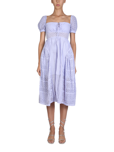 Self-portrait Paneled Broderie Anglaise Cotton Midi Dress In Lilac