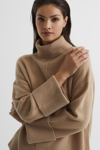 Reiss Camel Sarah Casual Wool-cashmere Roll Neck Jumper In Camel