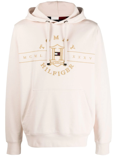 Tommy Hilfiger Embroidered-logo Drawstring Hoodie In Nude