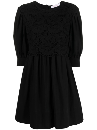 See By Chloé Lace Embroidered Shift Dress In Nero