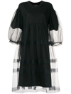 Simone Rocha Puff Sleeve Tiered Tulle Babydoll Dress In Black