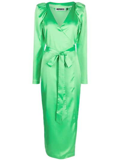 Rotate Birger Christensen Bridget Green Satin Long Dress With Belt Rotate Woman