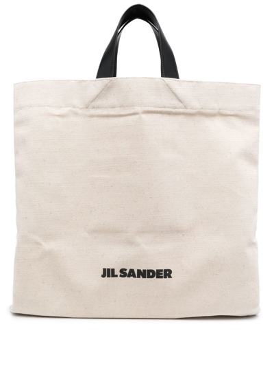 Jil Sander Logo-print Linen Tote Bag In Nude