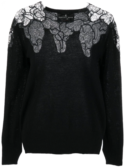 Ermanno Scervino Lace-embroidered Cashmere Jumper In Black
