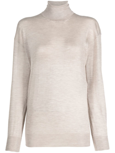 Tom Ford Ribbed-knit Roll Neck Sweater In Beige
