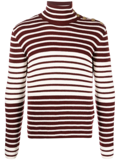 Valentino Roll-neck Striped Wool Sweater In Ivory