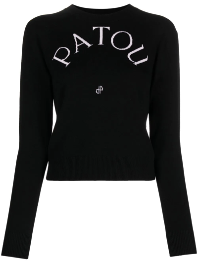 Patou Intarsia-knit Logo Fitted Jumper In Black