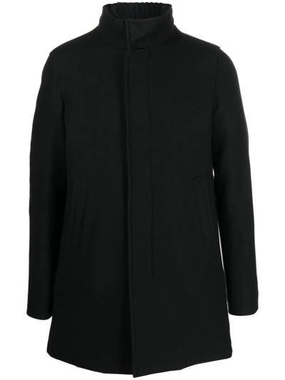 Herno Funnel-neck Single-breasted Coat In Black