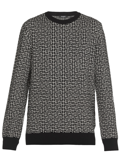 Balmain All-over Monogram Sweater In White/black