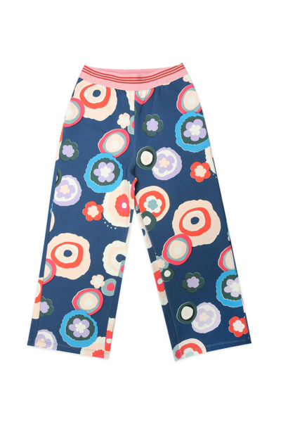 Marni Kids Allover Printed Wide Leg Trousers In Costal Blue