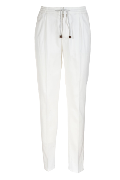 Brunello Cucinelli Cotton Drawstring Trousers In White